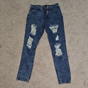 Blue Skinny Distressed Jeans with Vintage Wash